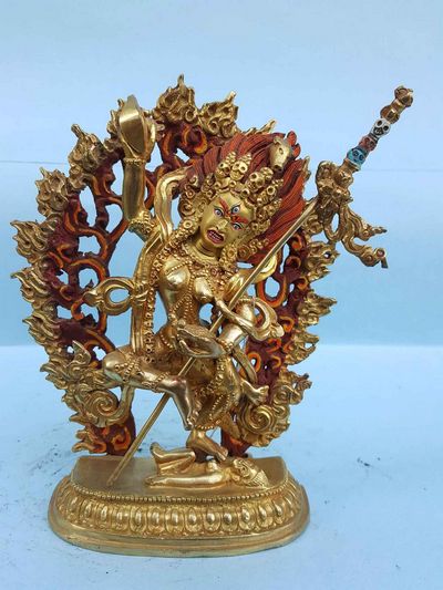 Vajravarahi - Dorje Phagmo Yogini Tibetan Handmade Statue [last From The Mold], [full Fire Gold Plated], [painted Face]