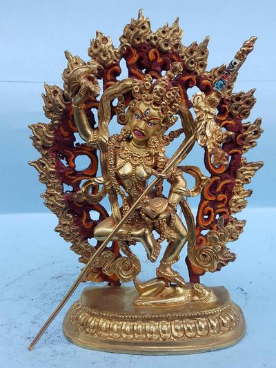 Vajravarahi - Dorje Phagmo Yogini- Tibetan Handmade Statue [last From The Mold], [full Fire Gold Plated], [painted Face]