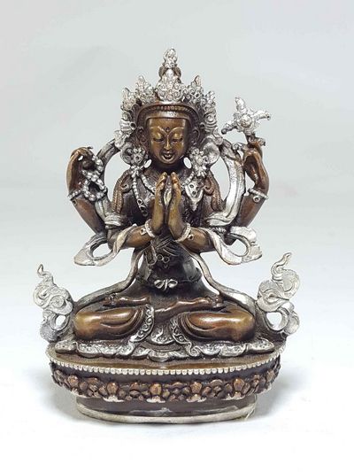 Statue Of Chengrezig [silver Plated], [chocolate Oxidized]