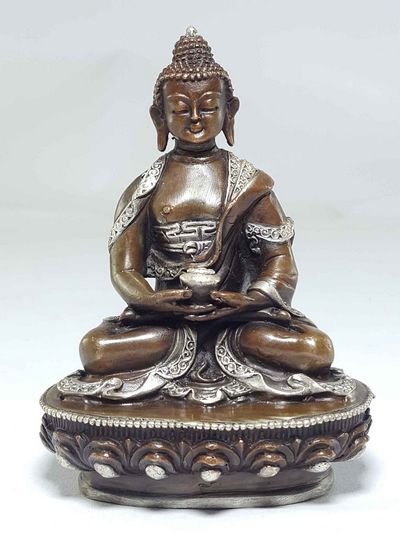 Statue Of Amitabha Buddha [silver Plated], [chocolate Oxidized]