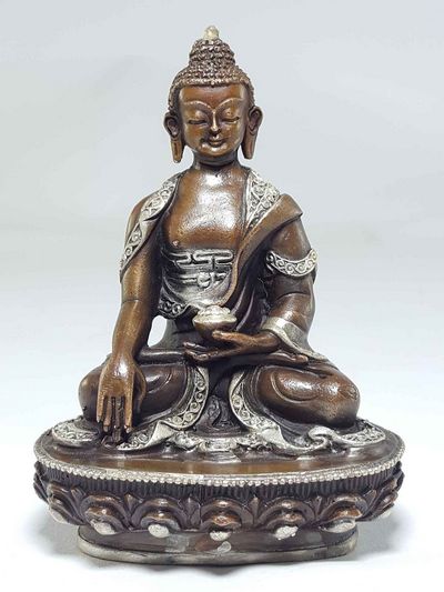 Statue Of Shakyamuni Buddha [silver Plated], [chocolate Oxidized]