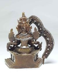 Statue Of Maitreya Buddha On A Throne [silver Plated], [chocolate Oxidized]