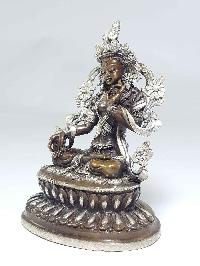 Statue Of Green Tara With Double Lotus Base [silver Plated], [chocolate Oxidized]