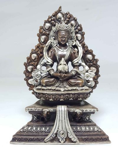 Statue Of Aparimita On A Throne [silver Plated], [chocolate Oxidized], Chepame, Amitayus