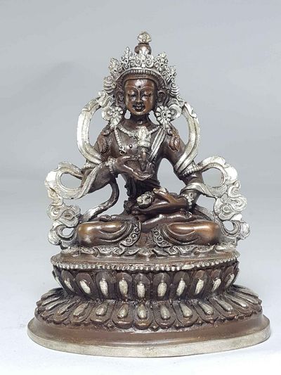 Statue Of Vajrasattva With Double Lotus Base [silver Plated], [chocolate Oxidized]