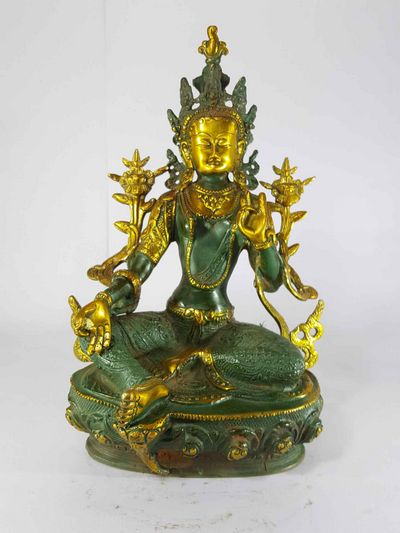 Tibetan Green Tara Statue [sand Casting], [green Antique Finishing]
