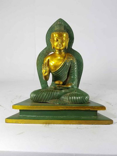 Blessing Buddha - Amoghasiddhi Buddha Statue [sand Casting], [green Antique]