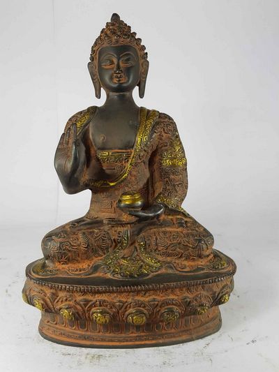 Blessing Buddha - Amoghasiddhi Buddha Statue [sand Casting], [black And Red Antique]