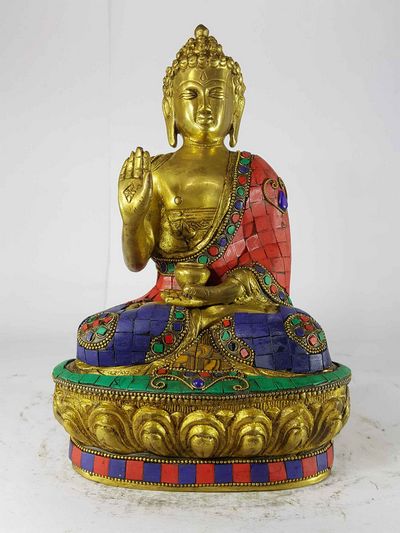 Blessing Buddha - Amoghasiddhi Buddha Statue [sand Casting], [stone Setting]