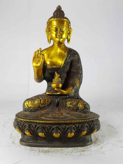 Blessing Buddha - Amoghasiddhi Buddha Statue [sand Casting], [brown Antique]