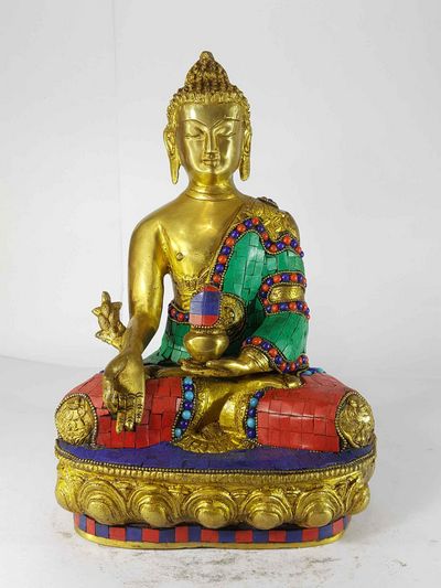 Medicine Buddha Statue [sand Casting], [stone Setting]