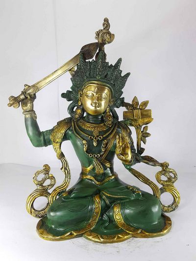 Manjushri Statue [sand Casting], [green Painted]