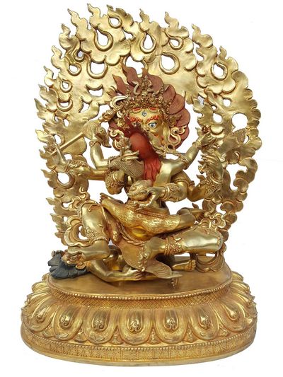 Stilling Mahakala - Four Arms With Consort, [shakti], Yab-yum Statue [full Fire Gold Plated], [big Statue]