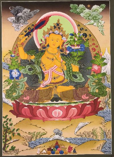 Manjushri Tibetan Hand Painted Buddhist Thangka [real Gold], [traditional Color]