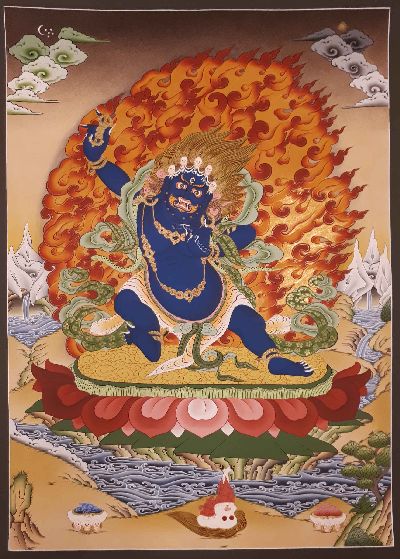 Vajrapani [chana Dorje] Tibetan Hand Painted Buddhist Thangka [real Gold], [traditional Color]