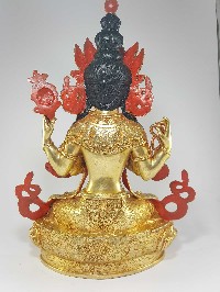 Statue Of Chenrezig [kharcheri], [avalokitesvara], [full Fire Gold Plated], [painted Face], [deep Hand Carving]