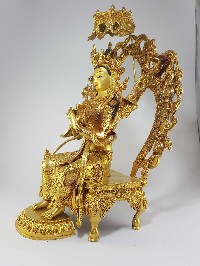 Statue Of Maitreya Buddha [full Gold Plated], [painted Face], [deep Hand Carving]