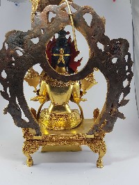 Statue Of Maitreya Buddha [full Gold Plated], [painted Face], [deep Hand Carving]