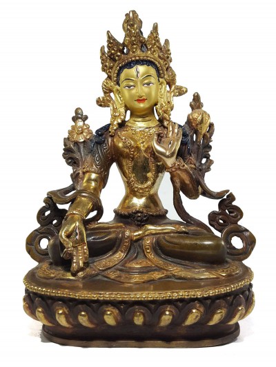 Statue Of White Tara [partly Fire Gold Plated], [painted Face], [good Quality]