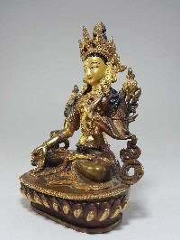 Statue Of White Tara [partly Fire Gold Plated], [painted Face], [good Quality]
