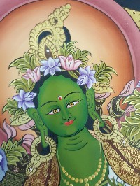 Tibetan Thangka Of Green Tara High Quality Real Gold And Tibetan Colors