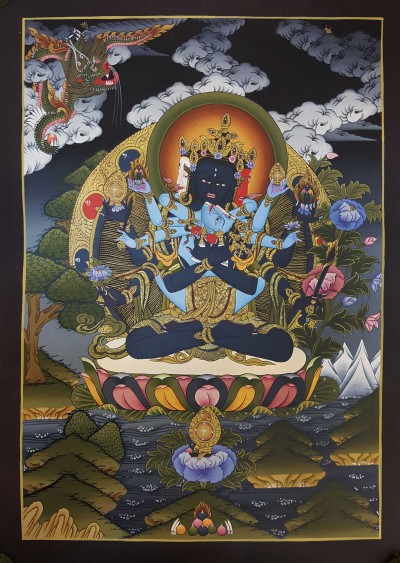 Tibetan Thangka Of Guhyasamaja High Quality Real Gold And Tibetan Colors