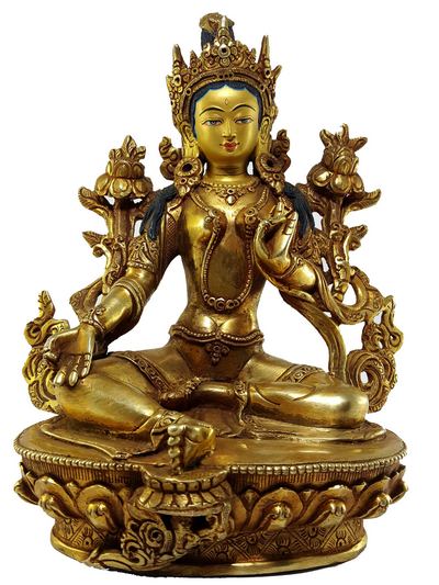 Green Tara Statue [full Gold Plated], [painted Face]