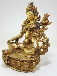 Green Tara Statue [full Gold Plated], [painted Face]