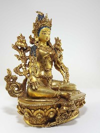 Green Tara Statue [full Gold Plated], [painted Face]