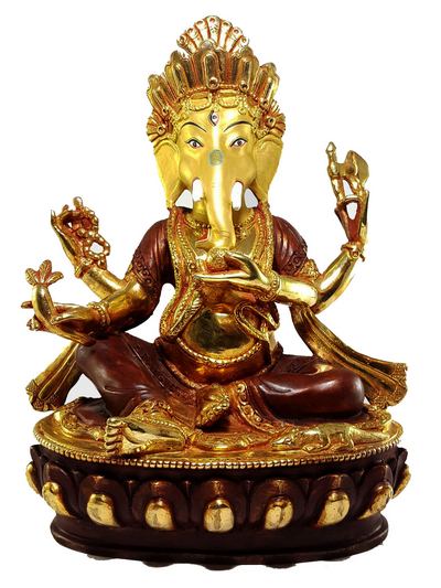 Ganesh Statue [partly Fire Gold Plated], With [painted Face]
