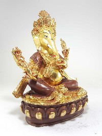 Ganesh Statue [partly Fire Gold Plated], With [painted Face]