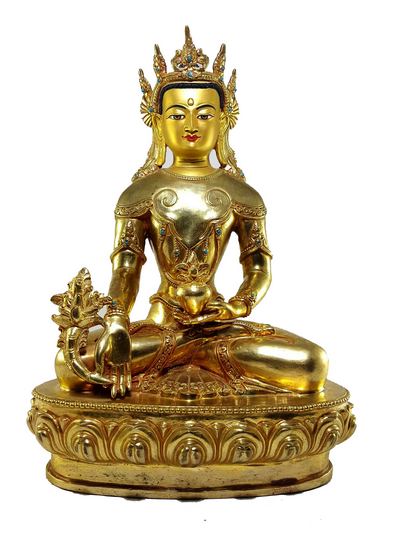 Medicine Buddha Statue [full Fire Gold Plated] With [painted Face]