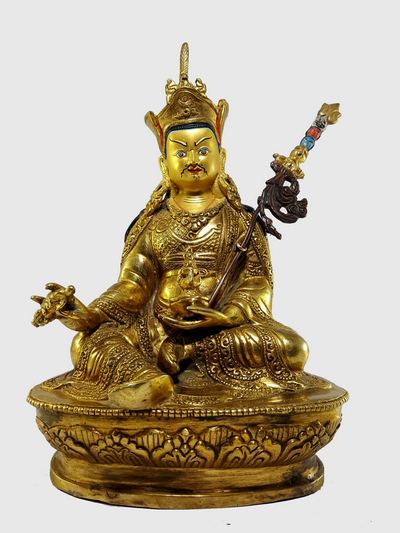 Guru Rinpoche Padmasambhava Statue, Full Fire Gold Plated, With [painted Face]