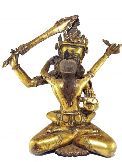 Manjushri With Consort, [shakti], Yab-yum Statue [full Fire Gold Plated] And [antique Finishing]