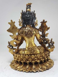 Green Tara Statue [full Gold Plated] With [antique Finishing] And Double Lotus Base