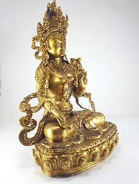 Statue Of White Tara Single Lotus [full Gold Plated], [antique Finishing]