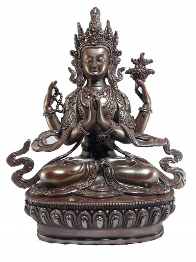 High Quality Statue Of Chenrezig Copper Plated And Chocolate Oxidized