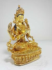 Statue Chenrezig [full Fire Gold Plated] And [painted Face] And Deep Carving