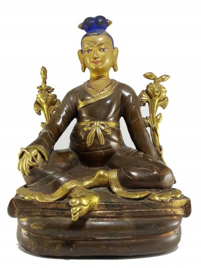 Antique Unique Statue Of Tsongkhapa [partly Fire Gold Plated,] Statue With [painted Face] In Typical Newari Style