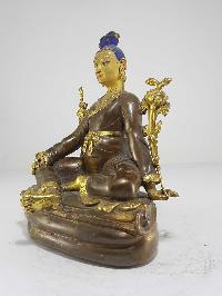 Antique Unique Statue Of Tsongkhapa [partly Fire Gold Plated,] Statue With [painted Face] In Typical Newari Style