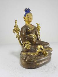 Antique Unique Statue Of Tsongkhapa [partly Fire Gold Plated,] Statue With [painted Face] In Typical Newari Style