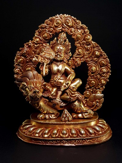 Statue Of Namtose Vaisravana Lion Jamabala [full Gold Plated], [fine Quality]