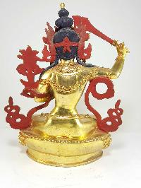 Statue Of Manjushri [full Fire Gold Plated] With [painted Face]