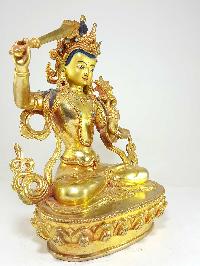 Statue Of Manjushri [full Fire Gold Plated] With [painted Face]
