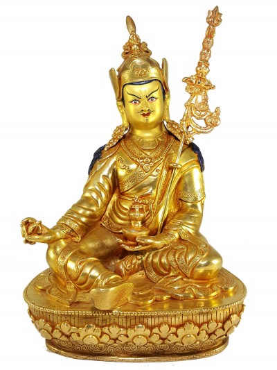Statue Of Guru Padmasambhava [full Fire Gold Plated] With [painted Face]