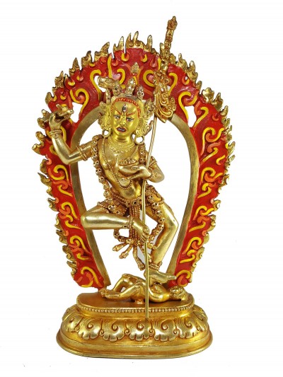 Statue Of Vajravarahi - Dorje Phagmo Yogini [full Fire Gold Plated] With [painted Face]