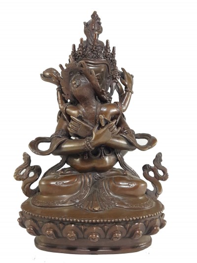 Statue Of Vajradhara With Consort, [shakti], Yab-yum Chocolate Oxidized