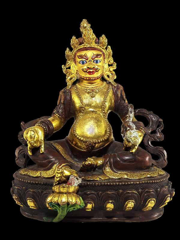 Statue Of Yellow Jambhala Partly Gold Plated With [painted Face]