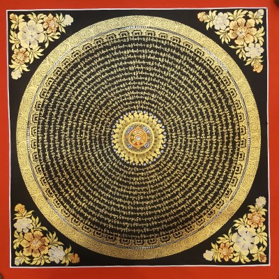 Tibetan Mantra Mandala Thangka Painting With Gold And Silver Color [variation 2]