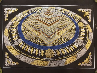 3d Tibetan Kalachakra Palace Mandala Thangka With Golden And Silver Color